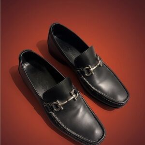 Salvatore Ferragamo Black Leather Slip-On Loafers